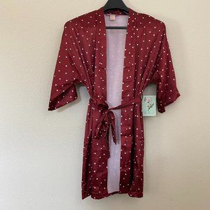 SOHO Apparel Robe Heart Print Red Satin Small Womens Valentines Silky Tie Belt